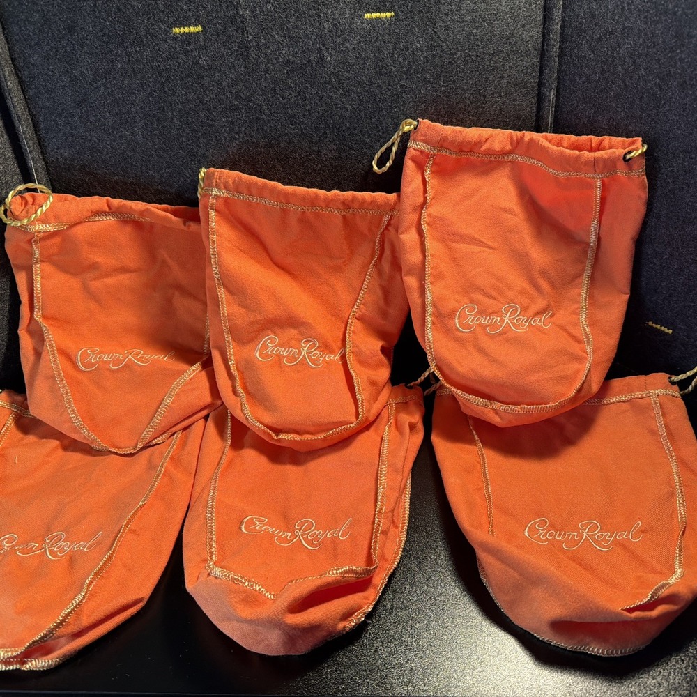 Lot of 6 Crown Royal Peach Drawstring Bags 750ml Excellent